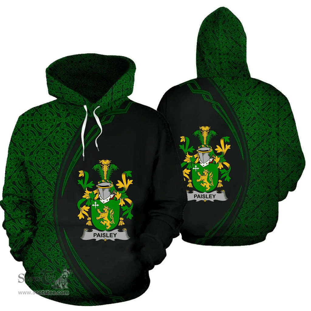 Irish Paisley Coat of Arms Irish Family Crest Hoodie Black Green Circle Style Hoodie
