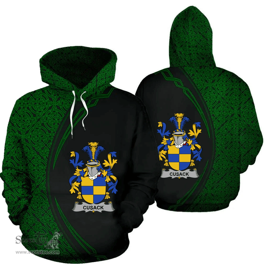 Irish Cusack Coat of Arms Irish Family Crest Hoodie Black Green Circle Style Hoodie
