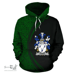 Irish Hanna or O'Hanna Coat of Arms Irish Family Crest Hoodie Black Green Circle Style Hoodie