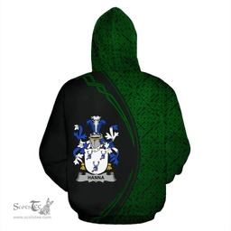 Irish Hanna or O'Hanna Coat of Arms Irish Family Crest Hoodie Black Green Circle Style Hoodie