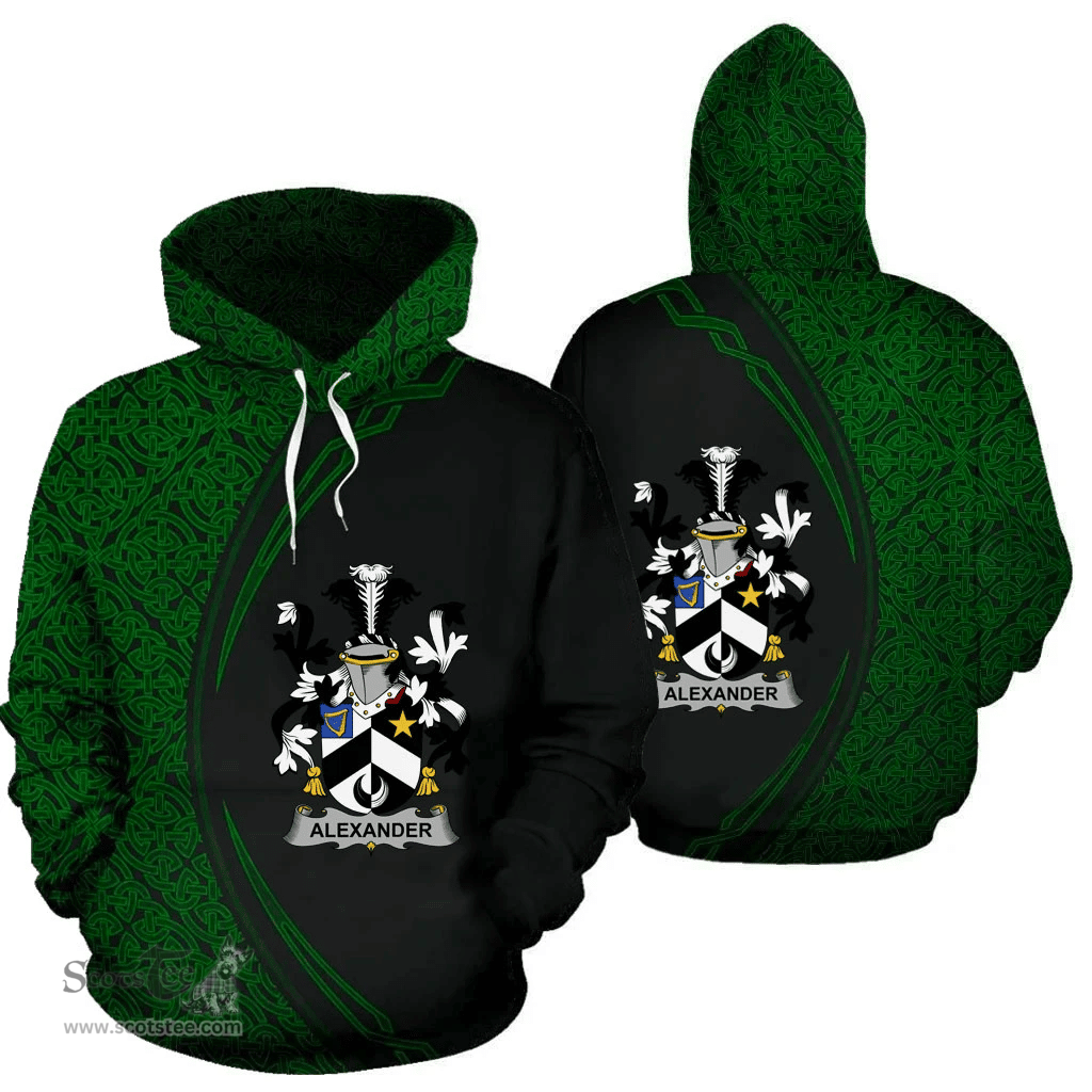 Irish Alexander Coat of Arms Irish Family Crest Hoodie Black Green Circle Style Hoodie
