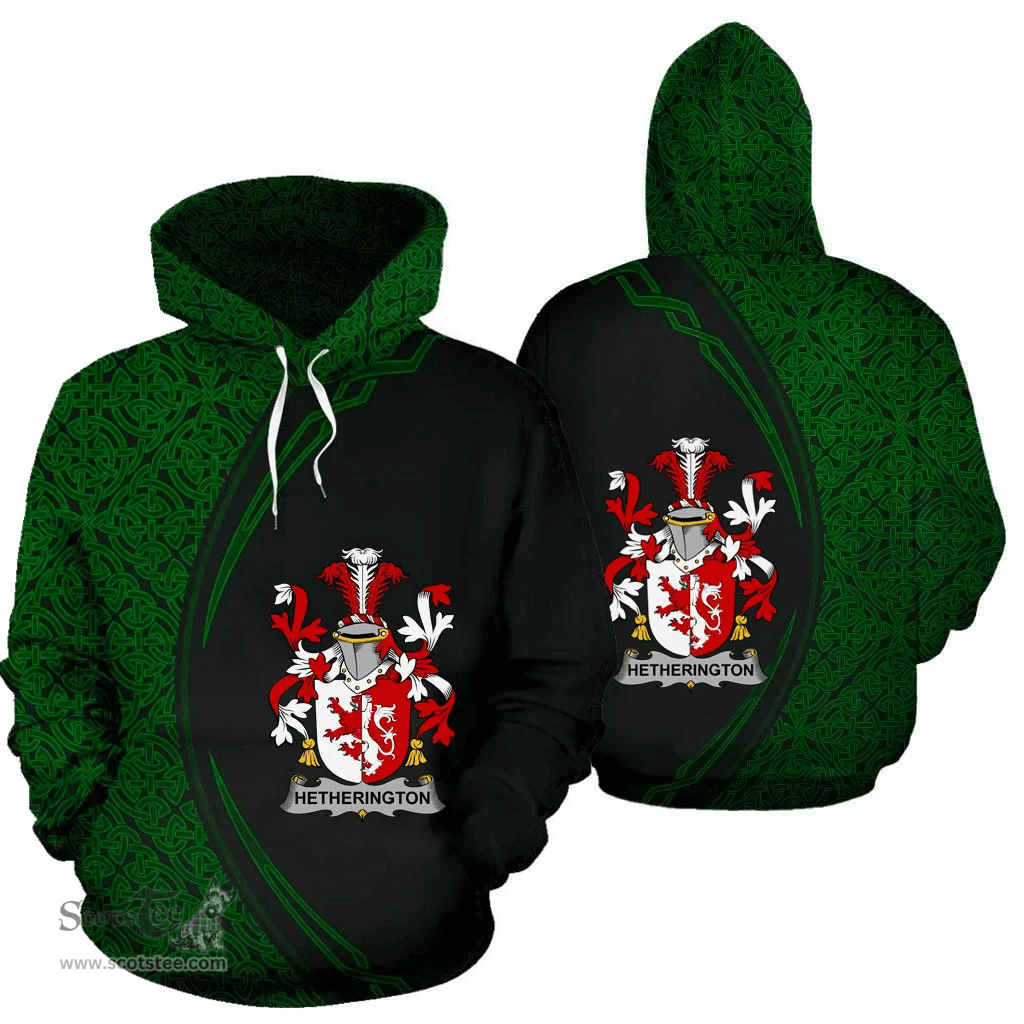 Irish Hetherington Coat of Arms Irish Family Crest Hoodie Black Green Circle Style Hoodie