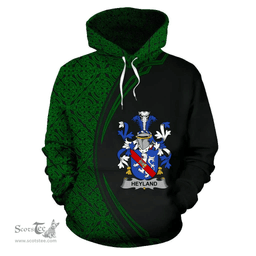 Irish Heyland Coat of Arms Irish Family Crest Hoodie Black Green Circle Style Hoodie