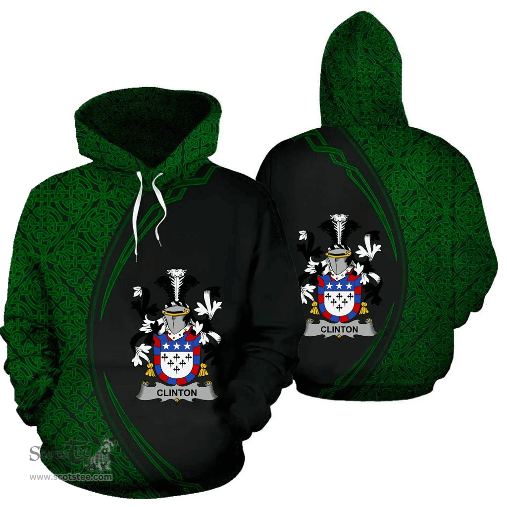 Irish Clinton Coat of Arms Irish Family Crest Hoodie Black Green Circle Style Hoodie