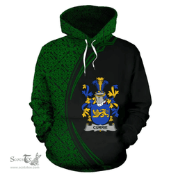 Irish Currie or O'Currie Coat of Arms Irish Family Crest Hoodie Black Green Circle Style Hoodie