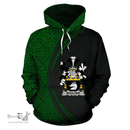 Irish Boulger or O'Bolger Coat of Arms Irish Family Crest Hoodie Black Green Circle Style Hoodie