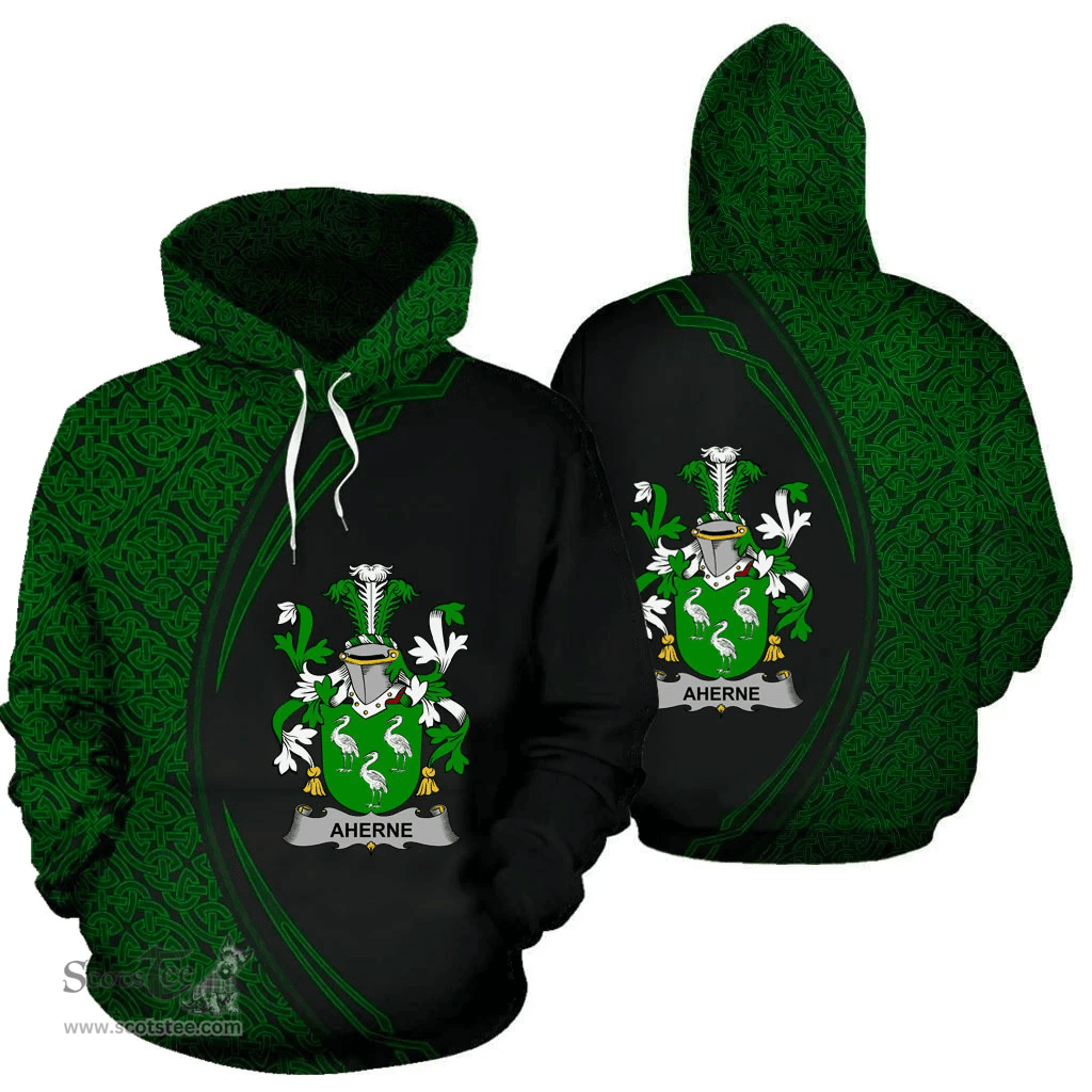 Irish Aherne or Mulhern Coat of Arms Irish Family Crest Hoodie Black Green Circle Style Hoodie