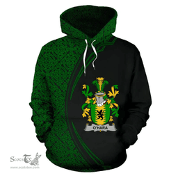 Irish Hara or O'Hara Coat of Arms Irish Family Crest Hoodie Black Green Circle Style Hoodie