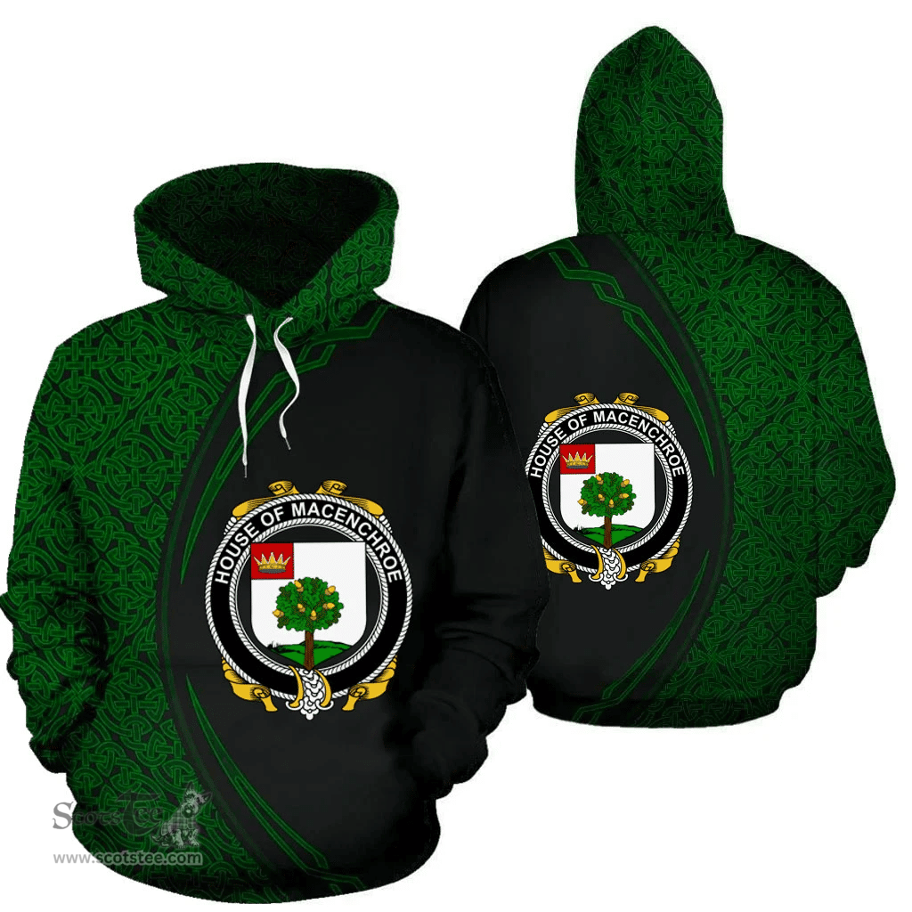 Irish House of MACENCHROE Coat of Arms Irish Family Crest Hoodie Black Green Circle Style Hoodie