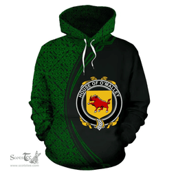Irish House of O'MALLEY Coat of Arms Irish Family Crest Hoodie Black Green Circle Style Hoodie