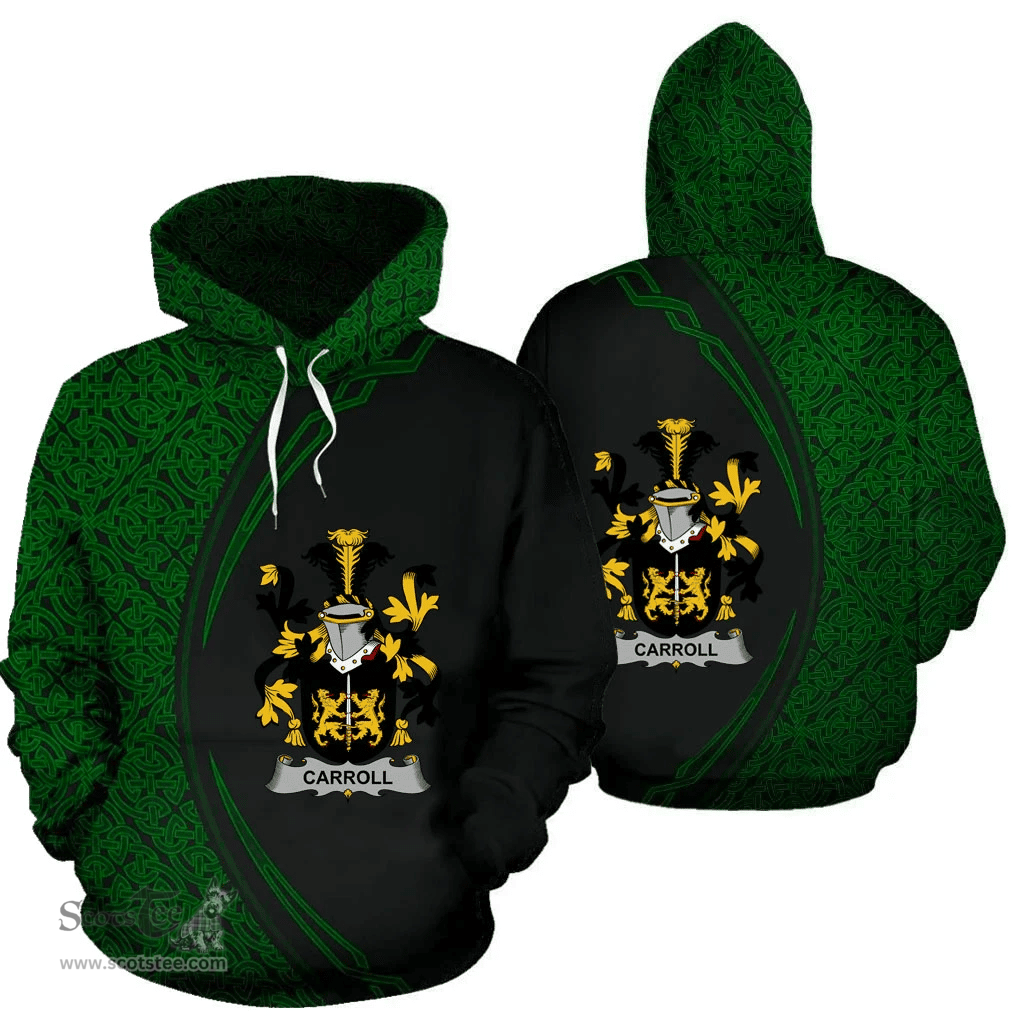 Irish Carroll or O'Carroll Coat of Arms Irish Family Crest Hoodie Black Green Circle Style Hoodie