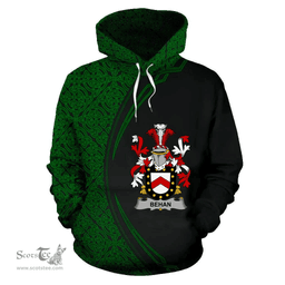 Irish Behan Coat of Arms Irish Family Crest Hoodie Black Green Circle Style Hoodie