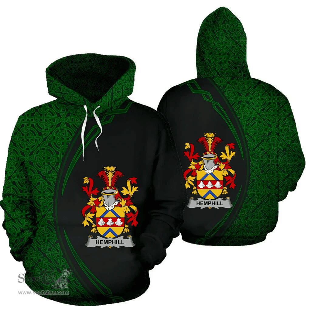 Irish Hemphill Coat of Arms Irish Family Crest Hoodie Black Green Circle Style Hoodie