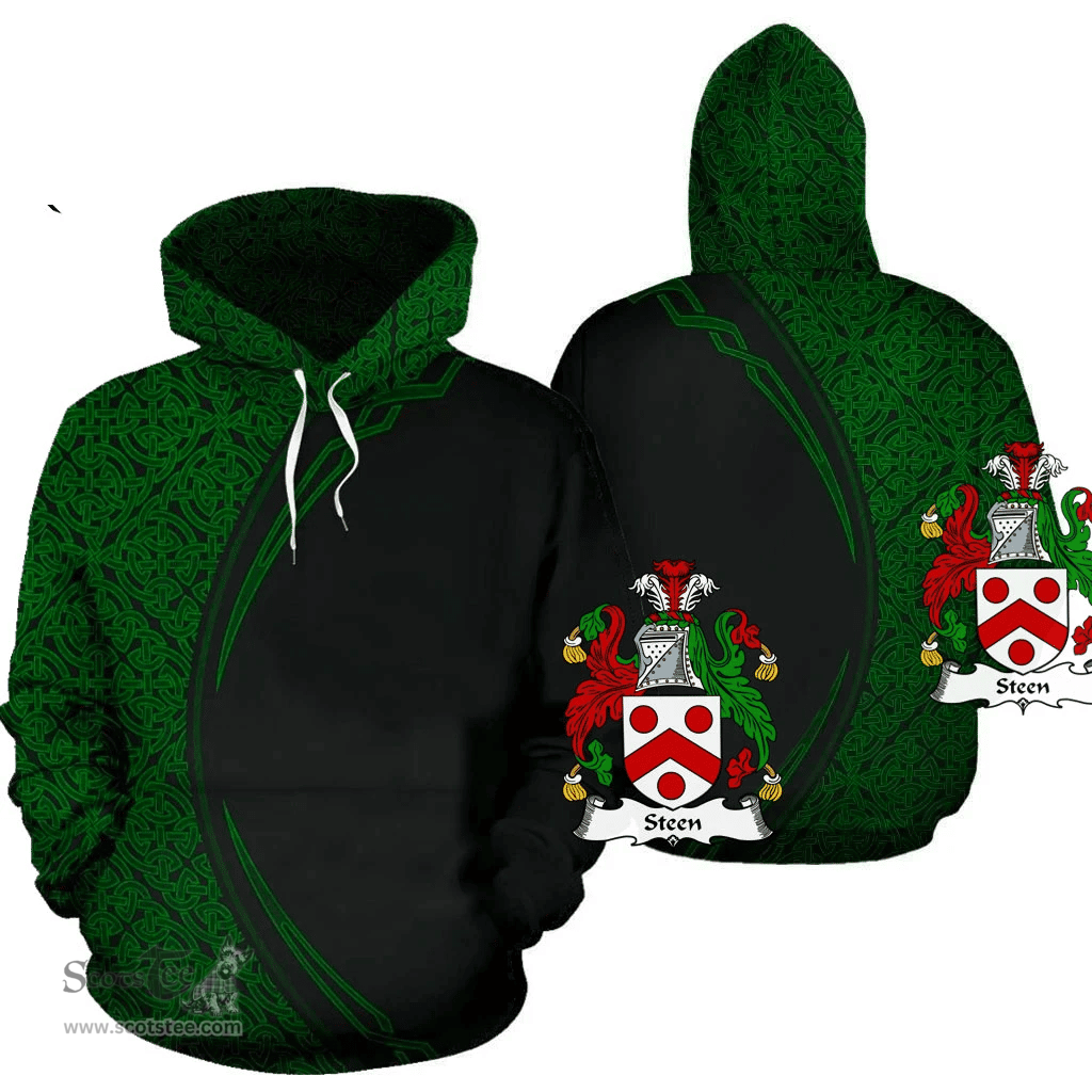 Irish Steen Coat of Arms Irish Family Crest Hoodie Black Green Circle Style Hoodie