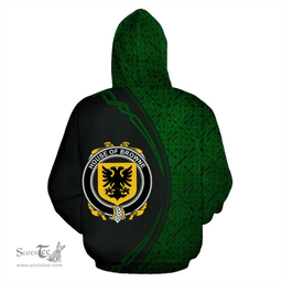 Irish House of BROWNE Coat of Arms Irish Family Crest Hoodie Black Green Circle Style Hoodie