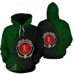Irish House of O'LOUGHLIN Coat of Arms Irish Family Crest Hoodie Black Green Circle Style Hoodie