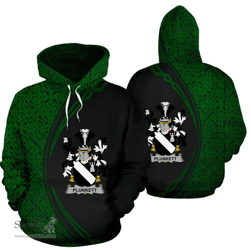 Irish Plunkett Coat of Arms Irish Family Crest Hoodie Black Green Circle Style Hoodie