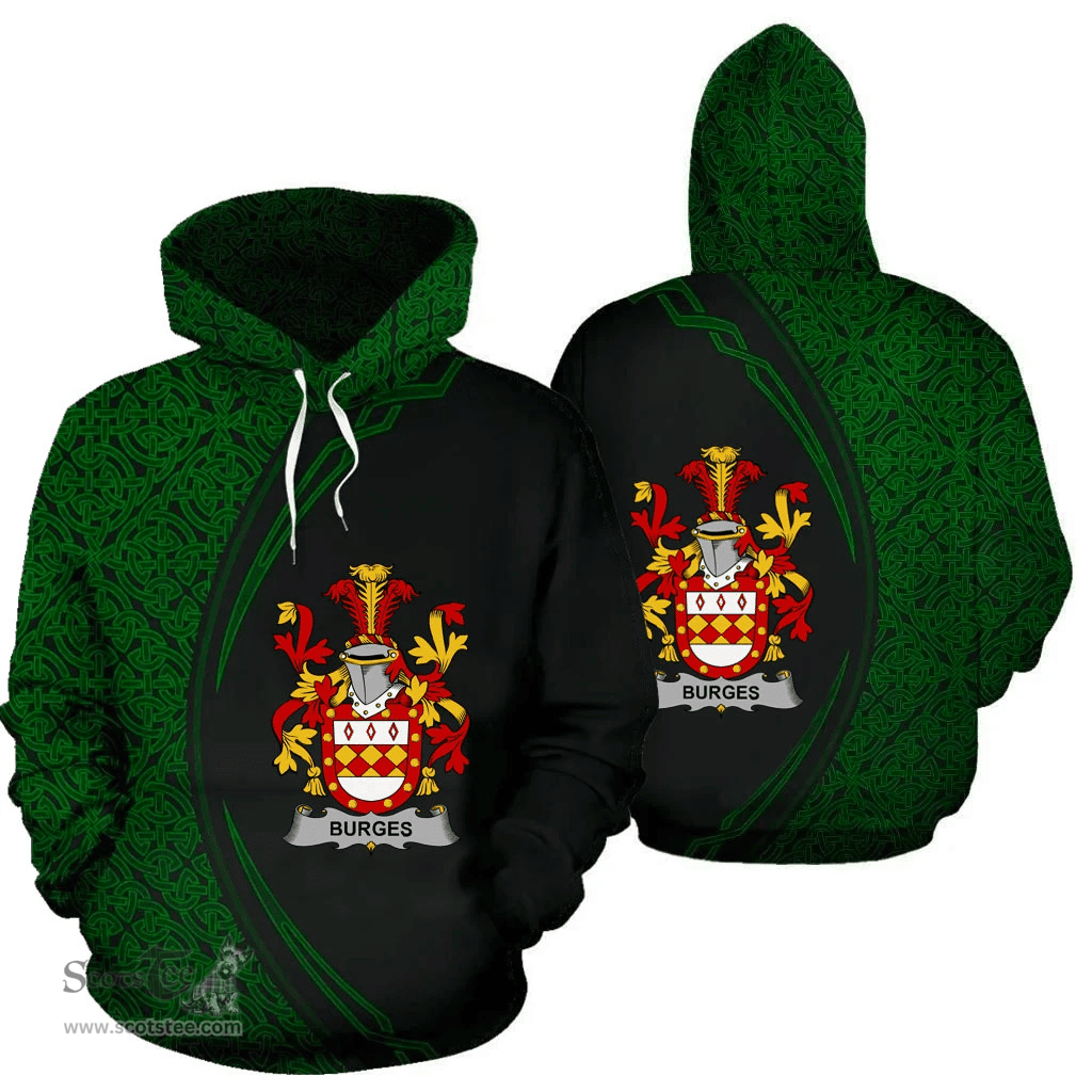 Irish Burges Coat of Arms Irish Family Crest Hoodie Black Green Circle Style Hoodie