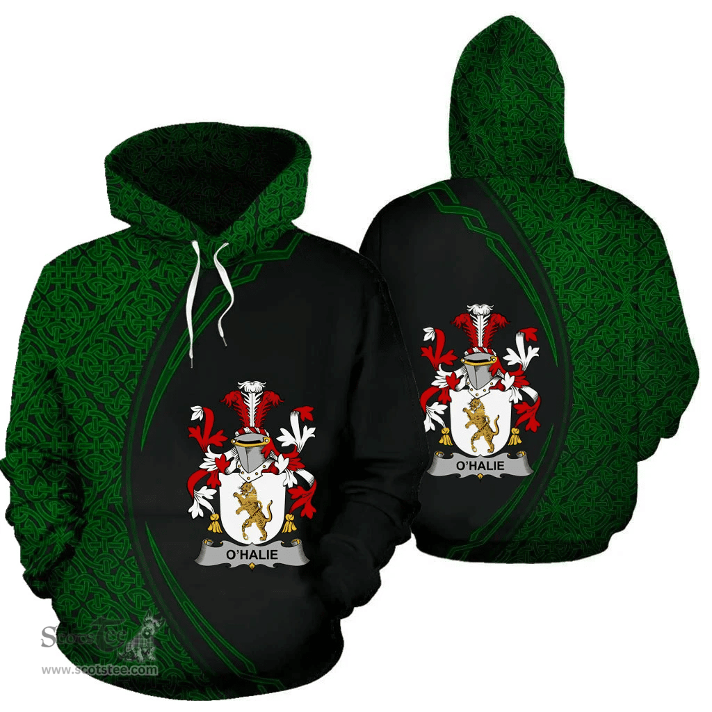Irish Halie or O'Halie Coat of Arms Irish Family Crest Hoodie Black Green Circle Style Hoodie