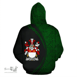 Irish St.John Coat of Arms Irish Family Crest Hoodie Black Green Circle Style Hoodie