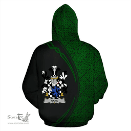 Irish Hand or McClave Coat of Arms Irish Family Crest Hoodie Black Green Circle Style Hoodie
