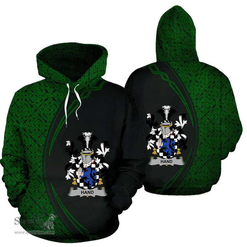 Irish Hand or McClave Coat of Arms Irish Family Crest Hoodie Black Green Circle Style Hoodie