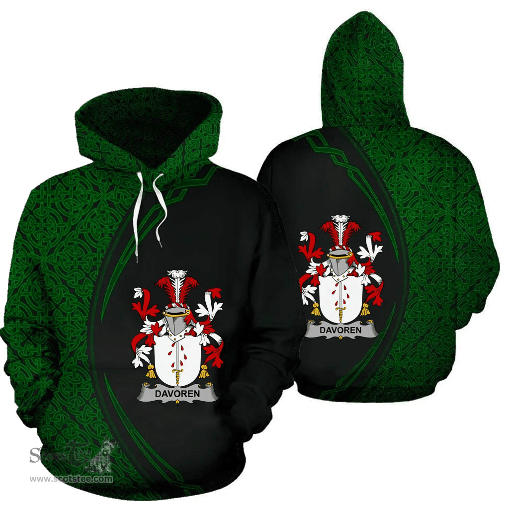 Irish Davoren or O'Davoren Coat of Arms Irish Family Crest Hoodie Black Green Circle Style Hoodie