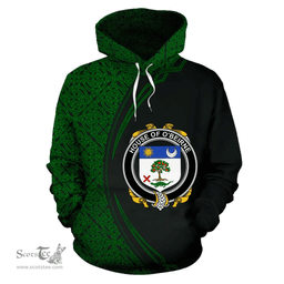 Irish House of O'BEIRNE Coat of Arms Irish Family Crest Hoodie Black Green Circle Style Hoodie