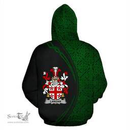 Irish Langan or O'Longan Coat of Arms Irish Family Crest Hoodie Black Green Circle Style Hoodie