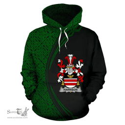 Irish Harrison Coat of Arms Irish Family Crest Hoodie Black Green Circle Style Hoodie