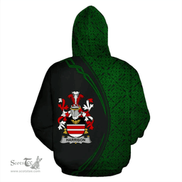 Irish Harrison Coat of Arms Irish Family Crest Hoodie Black Green Circle Style Hoodie