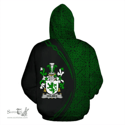 Irish Holmes Coat of Arms Irish Family Crest Hoodie Black Green Circle Style Hoodie
