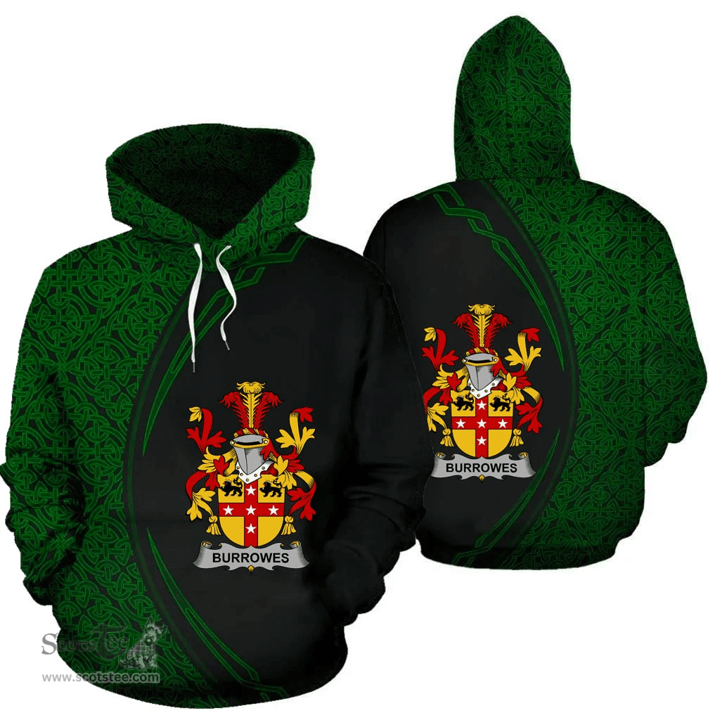 Irish Burrowes Coat of Arms Irish Family Crest Hoodie Black Green Circle Style Hoodie