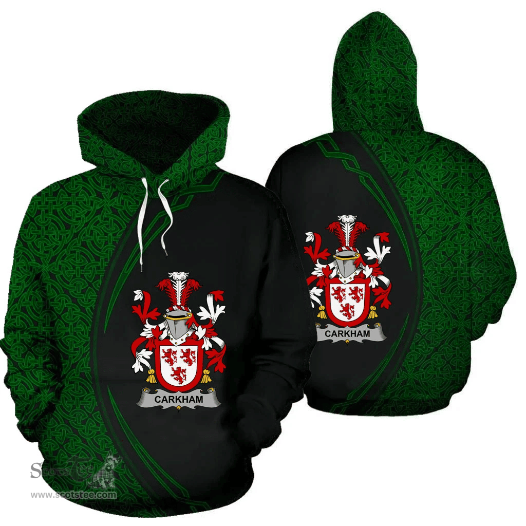 Irish Carkham Coat of Arms Irish Family Crest Hoodie Black Green Circle Style Hoodie