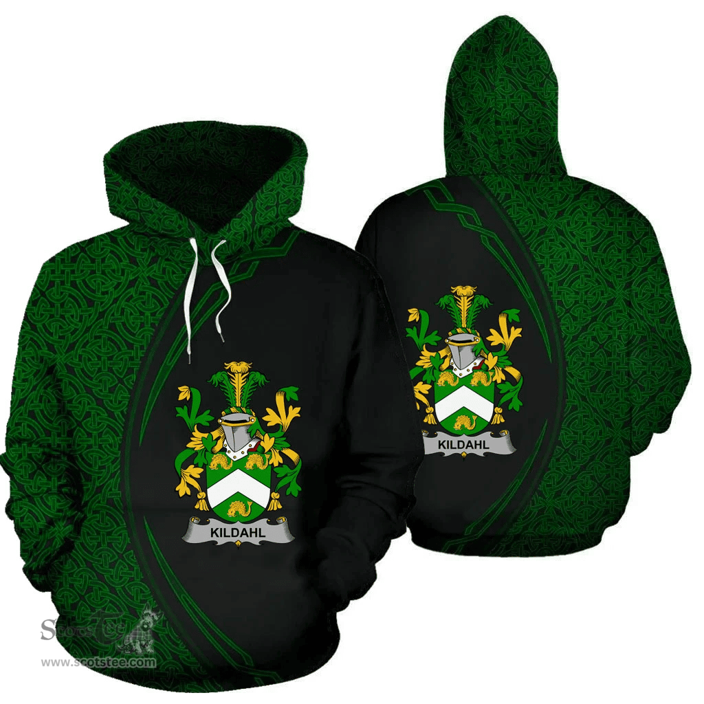 Irish Kildahl Coat of Arms Irish Family Crest Hoodie Black Green Circle Style Hoodie