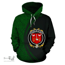 Irish House of O'QUIN (Thomond) Coat of Arms Irish Family Crest Hoodie Black Green Circle Style Hoodie