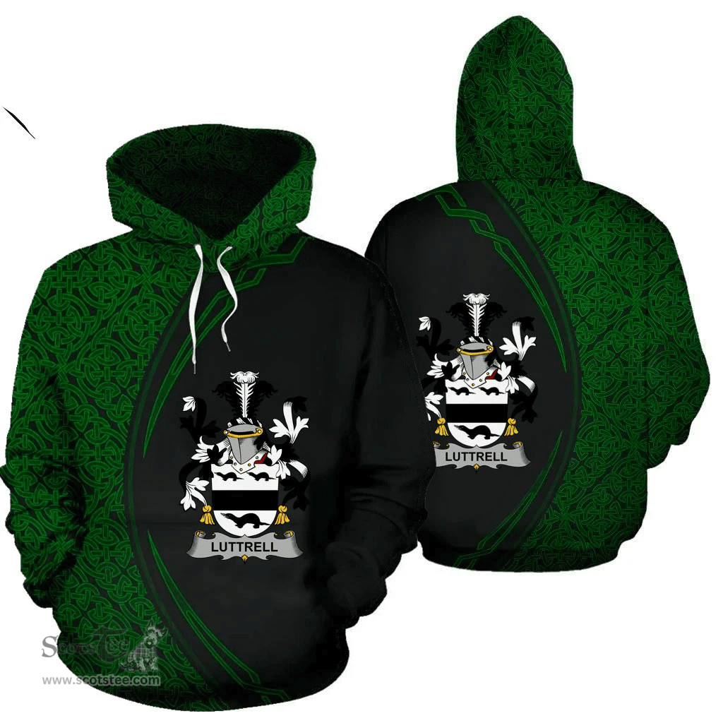 Irish Luttrell Coat of Arms Irish Family Crest Hoodie Black Green Circle Style Hoodie