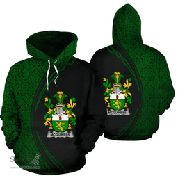 Irish McGuiness or McGenis Coat of Arms Irish Family Crest Hoodie Black Green Circle Style Hoodie