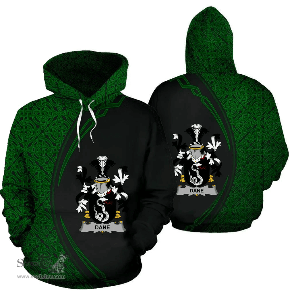 Irish Dane or O'Dane Coat of Arms Irish Family Crest Hoodie Black Green Circle Style Hoodie