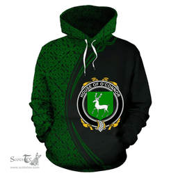Irish House of O'CONNOR (Corcomroe) Coat of Arms Irish Family Crest Hoodie Black Green Circle Style Hoodie