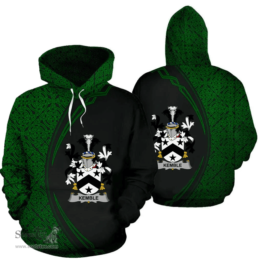 Irish Kemble Coat of Arms Irish Family Crest Hoodie Black Green Circle Style Hoodie