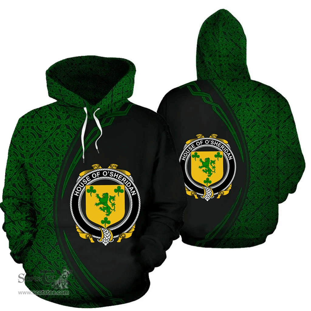 Irish House of O'SHERIDAN Coat of Arms Irish Family Crest Hoodie Black Green Circle Style Hoodie