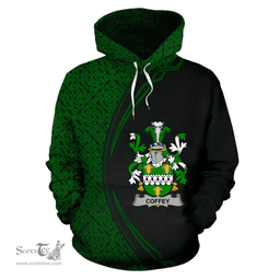 Irish Coffey or O'Coffey Coat of Arms Irish Family Crest Hoodie Black Green Circle Style Hoodie