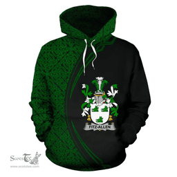 Irish Fitz-Allen Coat of Arms Irish Family Crest Hoodie Black Green Circle Style Hoodie