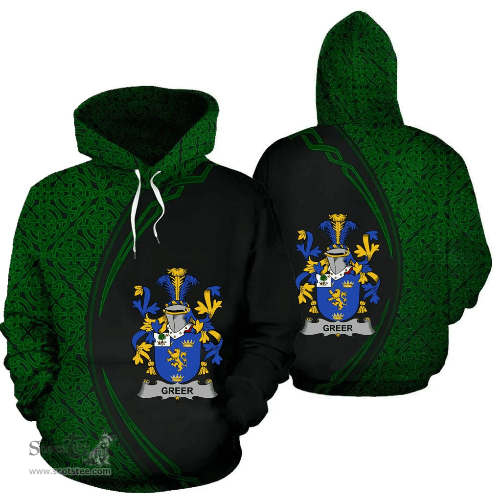 Irish Greer Coat of Arms Irish Family Crest Hoodie Black Green Circle Style Hoodie