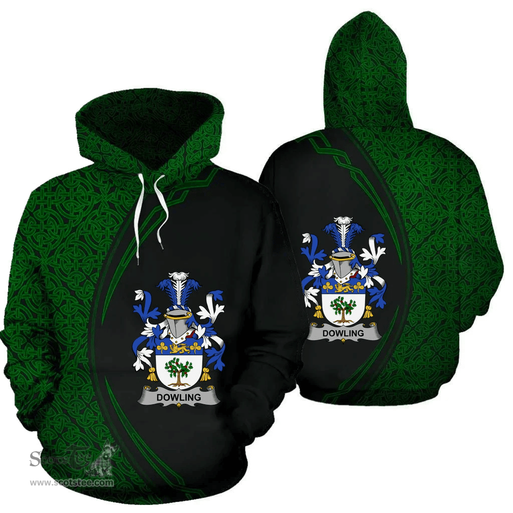 Irish Dowling or O'Dowling Coat of Arms Irish Family Crest Hoodie Black Green Circle Style Hoodie