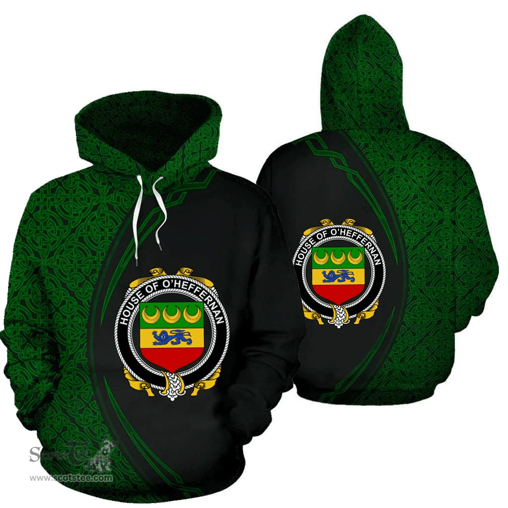 Irish House of O'HEFFERNAN Coat of Arms Irish Family Crest Hoodie Black Green Circle Style Hoodie