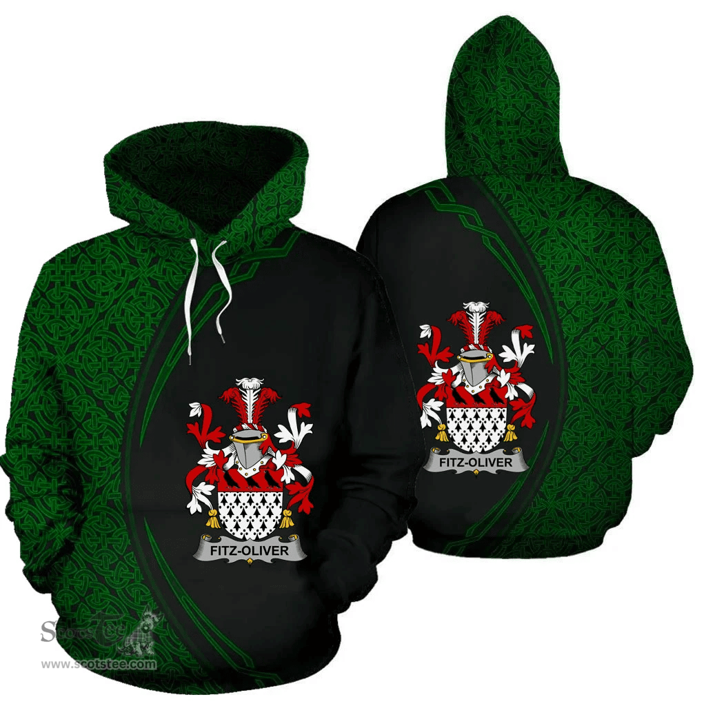 Irish Fitz-Oliver Coat of Arms Irish Family Crest Hoodie Black Green Circle Style Hoodie