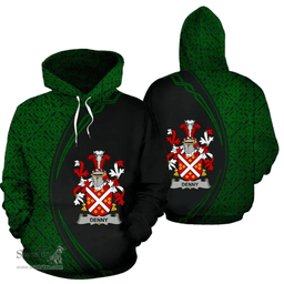 Irish Denny Coat of Arms Irish Family Crest Hoodie Black Green Circle Style Hoodie