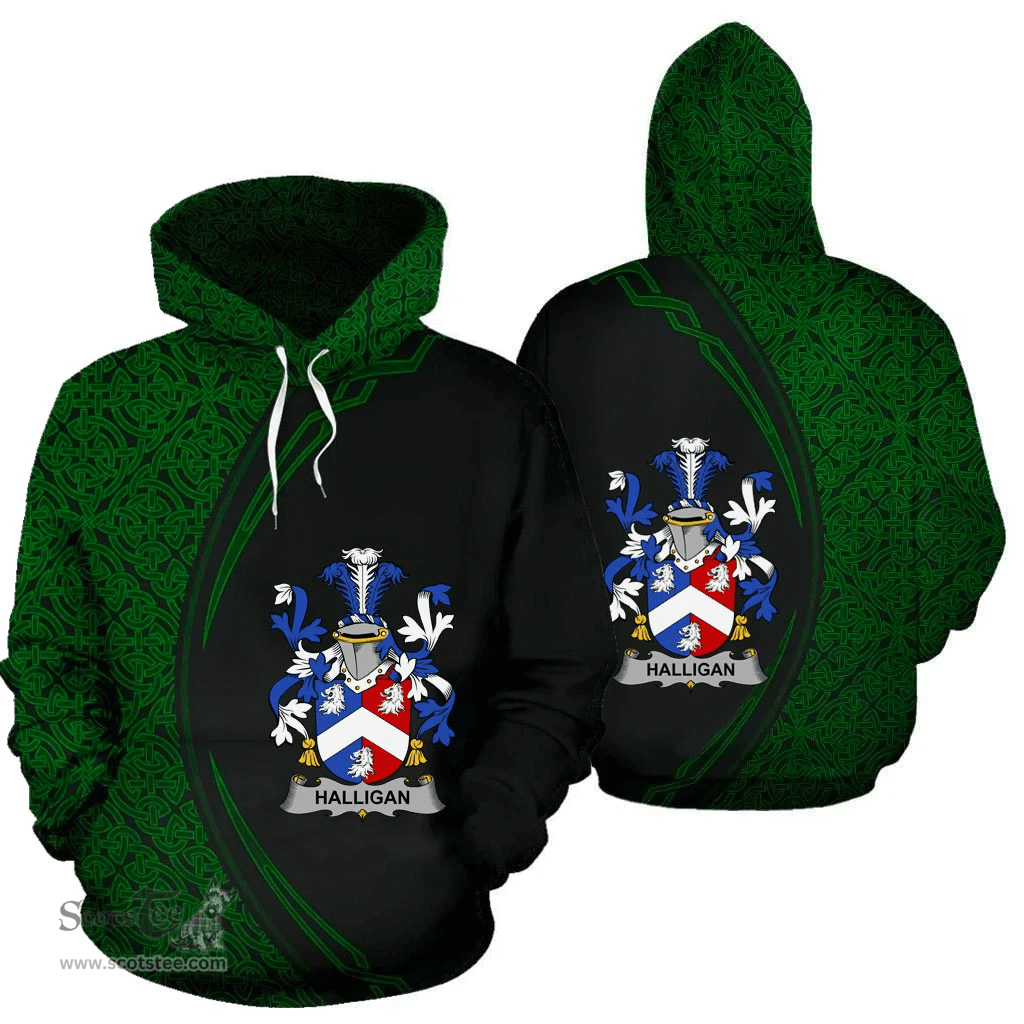 Irish Halligan or O'Halligan Coat of Arms Irish Family Crest Hoodie Black Green Circle Style Hoodie